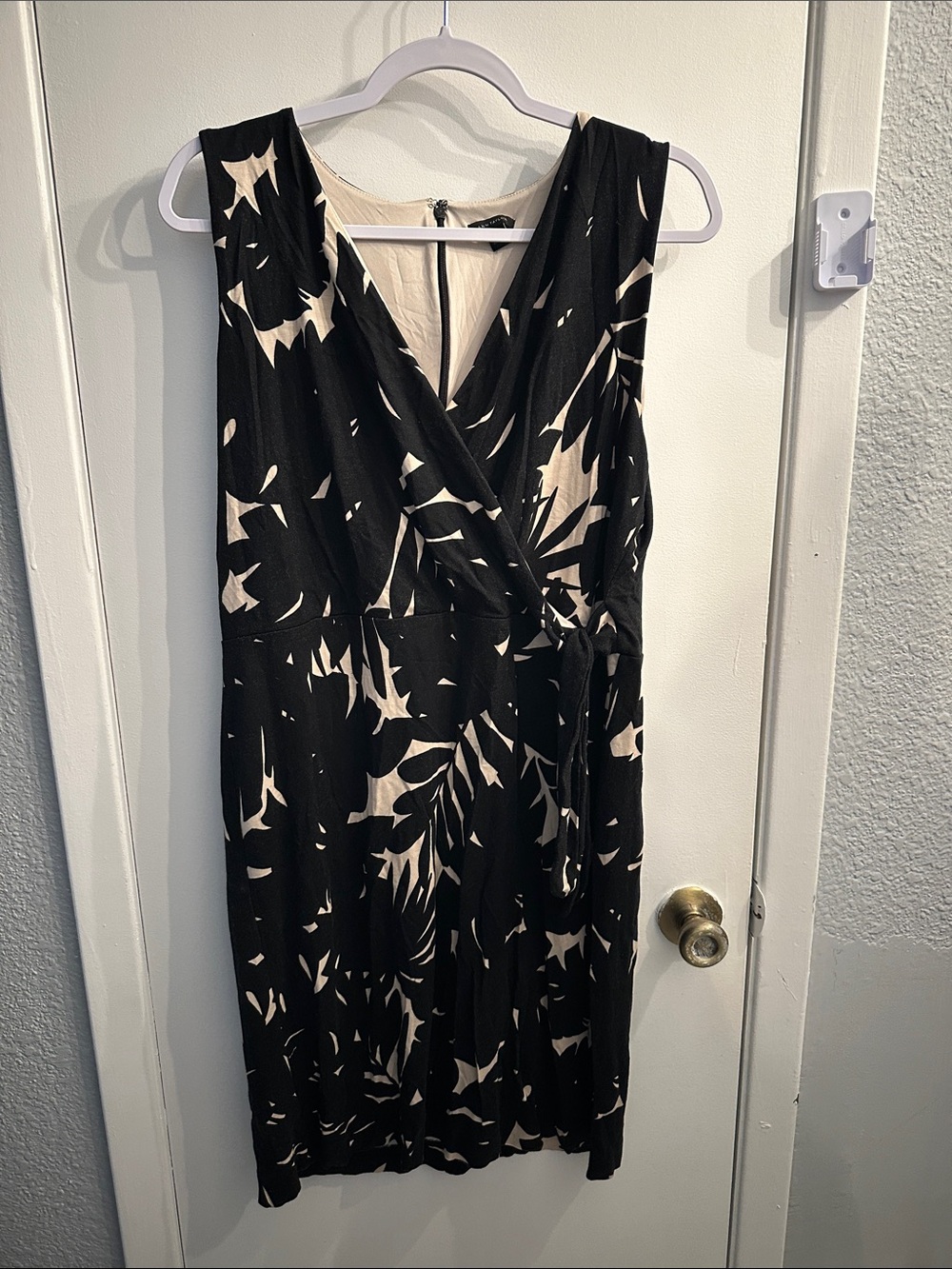 Sleeveless Black and Cream Wrap-Front Dress